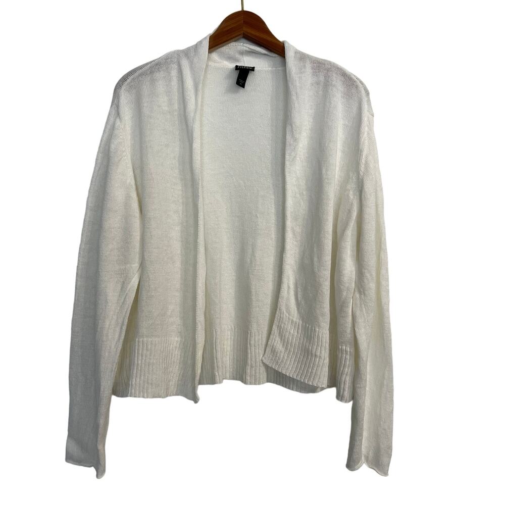 Eileen Fisher Open Front Linen Knit Cardigan Sweater Women Size XL White Career